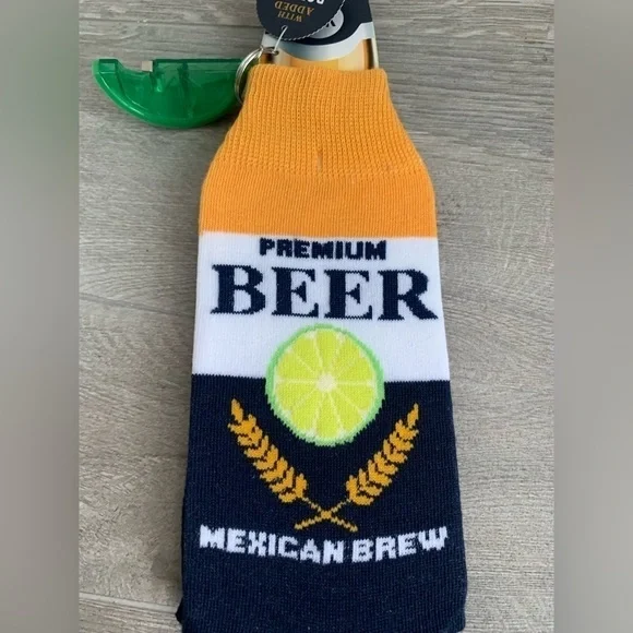 NWT Cinco de Mayo “Premium Beer Mexican Lager” Socks with Lime Bottle Opener - Picture 2 of 7